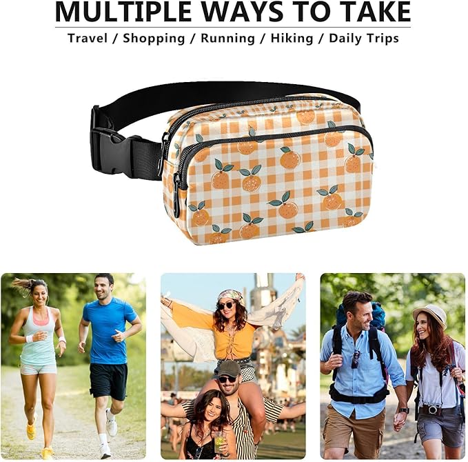 Orange Fruit Plaid Fanny Pack for Women Men Water Resistant Fashion Waist Packs with Adjustable Strap Belt Bag for Travel Workout Jogging Hiking 21219360