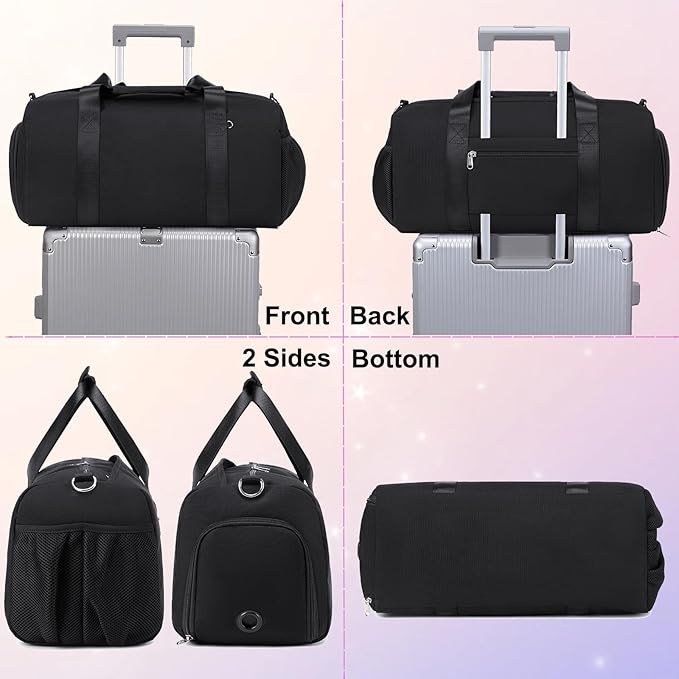 Dance Bag for Girls Duffle Bag Girls Overnight Bags Ballet Sleepover Gym Gymnastics Bags with Shoe Compartment and Wet Pocket,Black
