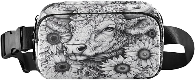 Highland Cow Sunflowers Fanny Pack for Women Men Water Resistant Fashion Waist Packs with Adjustable Strap Belt Bag for Travel Workout Jogging Hiking 21219903