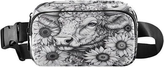 Highland Cow Sunflowers Fanny Pack for Women Men Water Resistant Fashion Waist Packs with Adjustable Strap Belt Bag for Travel Workout Jogging Hiking 21219903