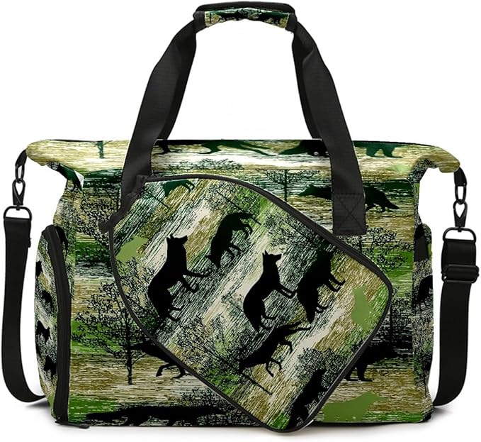 Wild Wolf Green Gym Bag for Women & Tennis Bag, Large Sports Duffel Bag Waterproof with Ventilated Shoe Compartment & Front Racket Sleeve, Lightweight Travel Weekender Overnight Bag