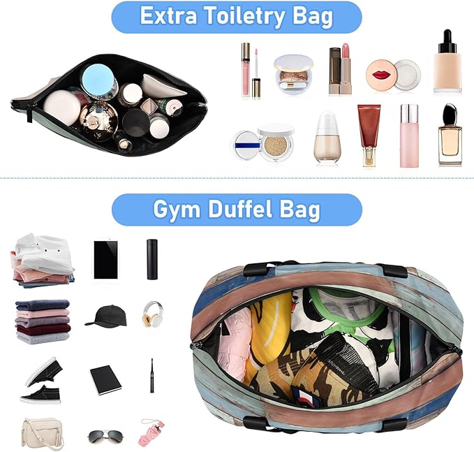 Travel Duffel Bags for Women Distressed Multicolour Wood Print Sports Duffel Bags Gym Bags with Shoes Compartment Tote Bag Weekender Bag for Travelling