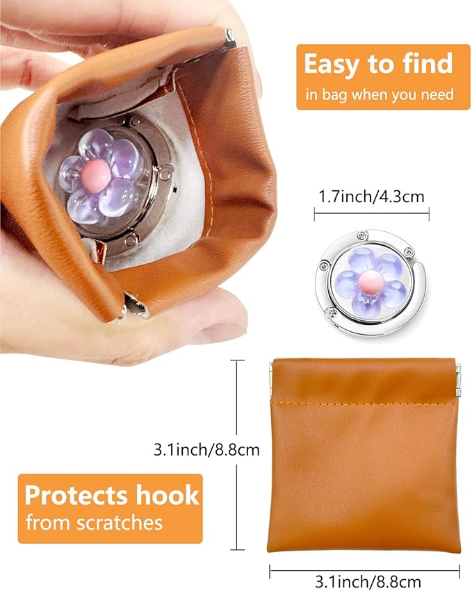 3 Pack Cute Flower Foldable Handbag Hanger Holder, Folding Hooks for Womens Bag Purse Table Hook