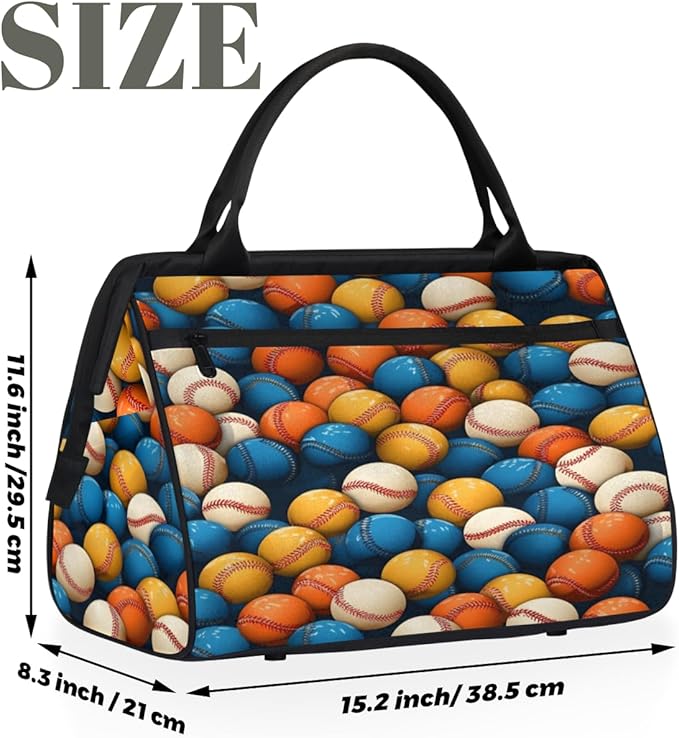 Colorful Baseball Overnight Weekender Bag for Women Men Travel Duffel Bags Waterproof Luggage Carry on Sports Yoga Gym Bag
