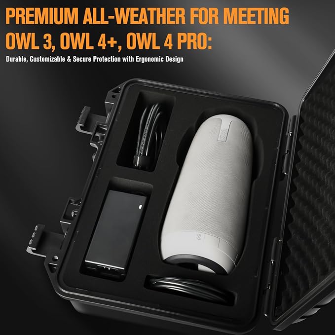 Hard Camera Case for Meeting Owl 3 – Large Capacity Travel Cases for Camera, Power Supply, Cables, Card Holder, and Meeting Accessories | Waterproof Carrying Case for Owl 4+ / 4+ Pro Conference Use