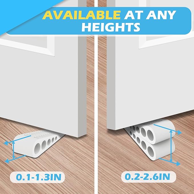 Rubber Door Stoppers for Bottom of Door - 4 Pack Door Stop Wedge with Holder Heavy Duty Doorstop for Home Office Classroom Garage Stackable on Multi Floor Carpet Concrete Tile Linoleum & Wood White