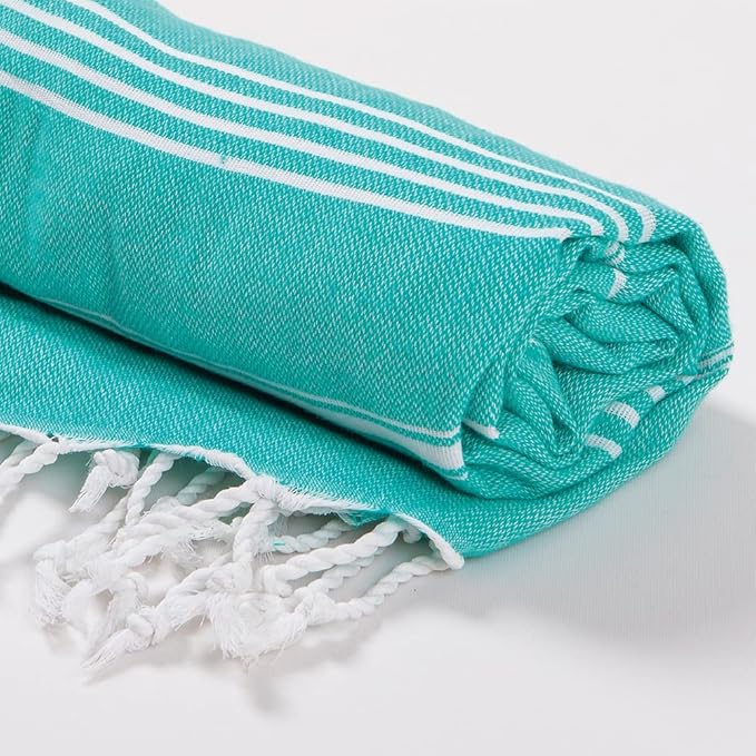 Hencely Turkish Beach Towel 37x68 Oversized, Sand-Free, Quick-Dry, Lightweight - Travel Essential for Pool & Bath - Striped 100% Cotton Bathroom Towels Accessories Gift (Mint Green)