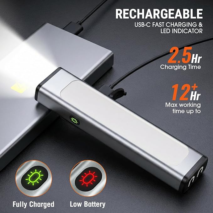 Pocket Flashlight, 1200 Lumens Rechargeable EDC Flashlight with Clip, USB-C Port, 3 Modes Waterproof Warning Light for Working, Camping, Repairing, Emergencies (Grey, 4PCS)