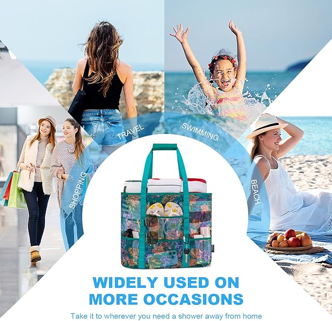 KABAQOO Mesh Beach Bag, Extra Large Beach Bags with 9 Pockets & Zipper Waterproof Lightweight Beach Tote for Beach/Pool Trip | Extra Large, 9 Pockets, Zipper, Waterproof, Lightweight, Beach/Pool Trip