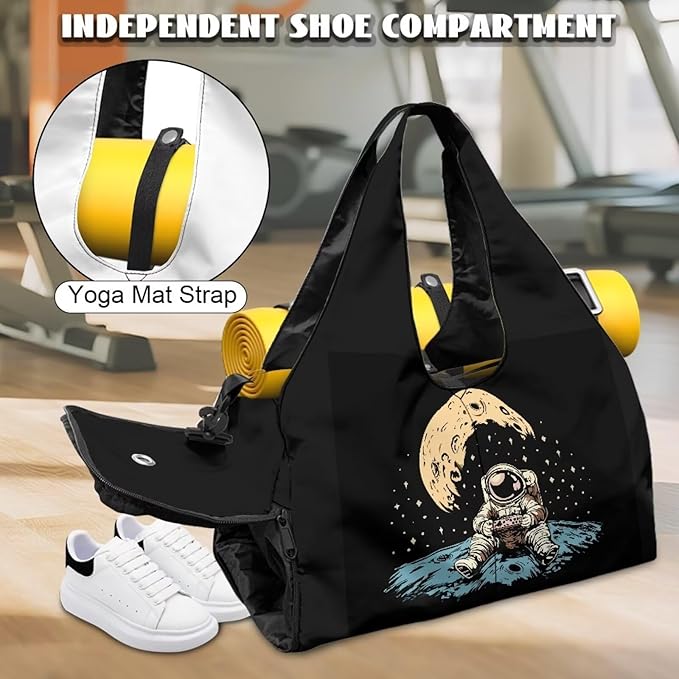 Gym Bag Men with Yoga Mat Holder Shoe Compartments, Mens Duffle Bag Double Zipper Lightweight Breathable Carry On Duffel Bag for Travel Work Gym
