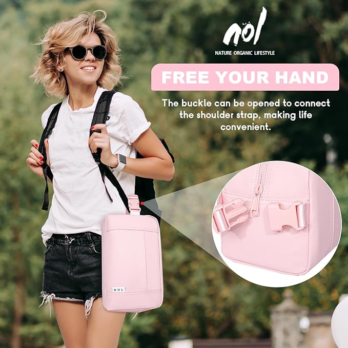 NOL Natural Organic Lifestyle Freezable Snack Bag, Leakproof Cooler Lunch Bag, Reusable, Zip Closure with Buckle Handle Nylon Waterproof Snack Box for Work Travel-Pink