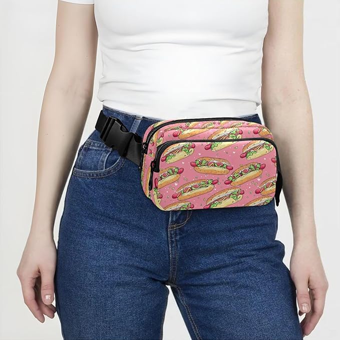 Funny Hot Dog Fanny Pack for Women Men Water Resistant Fashion Waist Packs with Adjustable Strap Belt Bag for Travel Workout Jogging Hiking 21220336