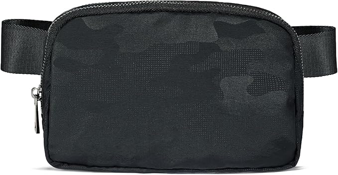 Fanny Pack Crossbody Bag Trendy Waterproof Small Sling Cross Body Purse for Women Men Fashion Waist Packs Mini Belt Bag Pouch Chest Bum Bag Lulu Dupes for Travel Vacation Running Black Camo