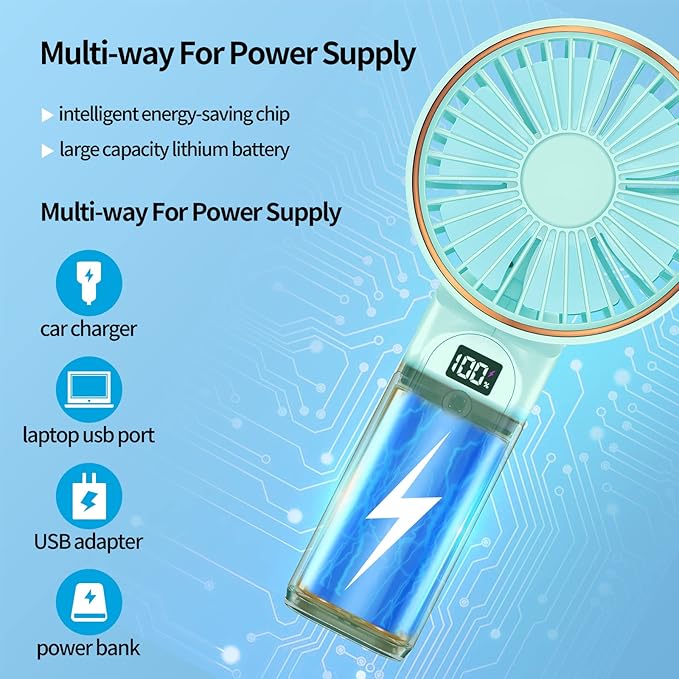 Portable Fan, 4000mAh USB Rechargeable, 180° Foldable Mini Desk Fan with 6 Wind Speed, LCD Digital Display, Lanyard as Neck Fan, Ultra Quiet