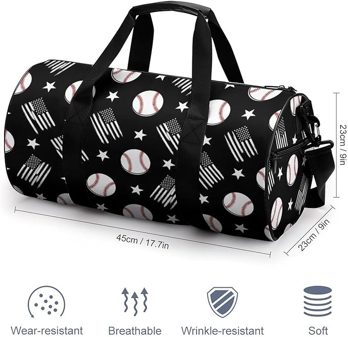 Workout Lightweight Duffel Bags Baseball Black And White American Flag Basketball Football Weekender Bag Foldable Gym Travel Bags for Men Women