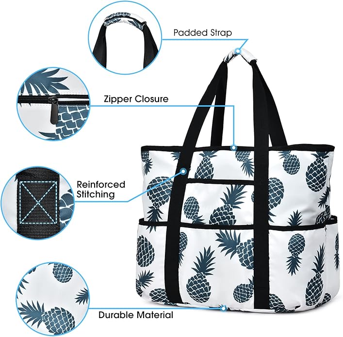 Becokan Beach Bags for Women Large Beach Tote Bag with Zipper Pockets Beach Bag Waterproof Sandproof Travel Nurse Tote Bag