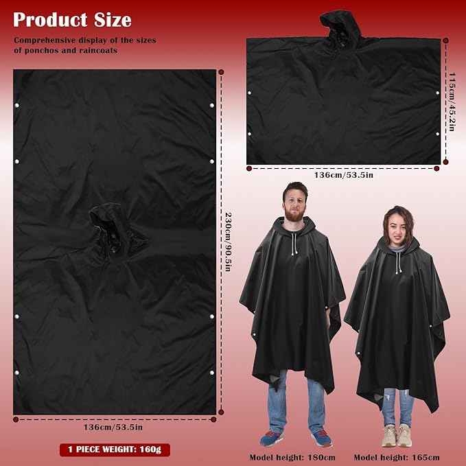 Rain Ponchos for Adults, Reusable Ponchos for Men & Women, Waterproof EVA Lightweight Rain Coat with Drawstring Hood & Sleeves, Perfect for Camping, Hiking, Travel