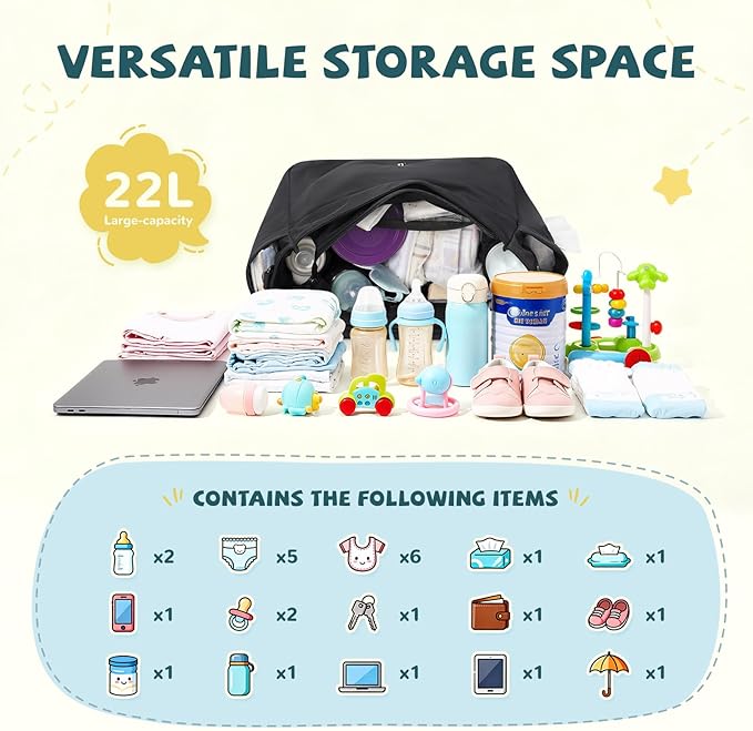 14L Puffer Diaper Bag Tote, Large Capacity Travel Diaper bags, Crossbody Hospital Bag for mom