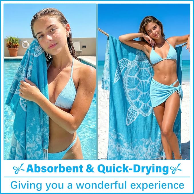 Thin Turkish Beach Towel Lightweight Soft Cotton Extra Large XL Oversized Sand Free Sandproof Absorbent Quick Dry Towels Cloud Bath Pool Travel Compact Essentials Accessories for Adult Gifts