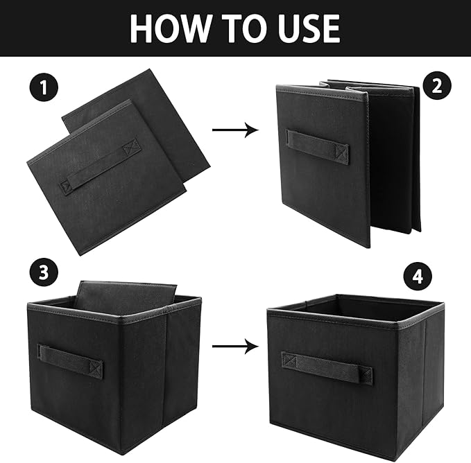 Kids Storage Bins 9.0"x7.5"x7.5" Small Size Fabirc Foldable Closet Toy Organizer Collapsible Cloth Black