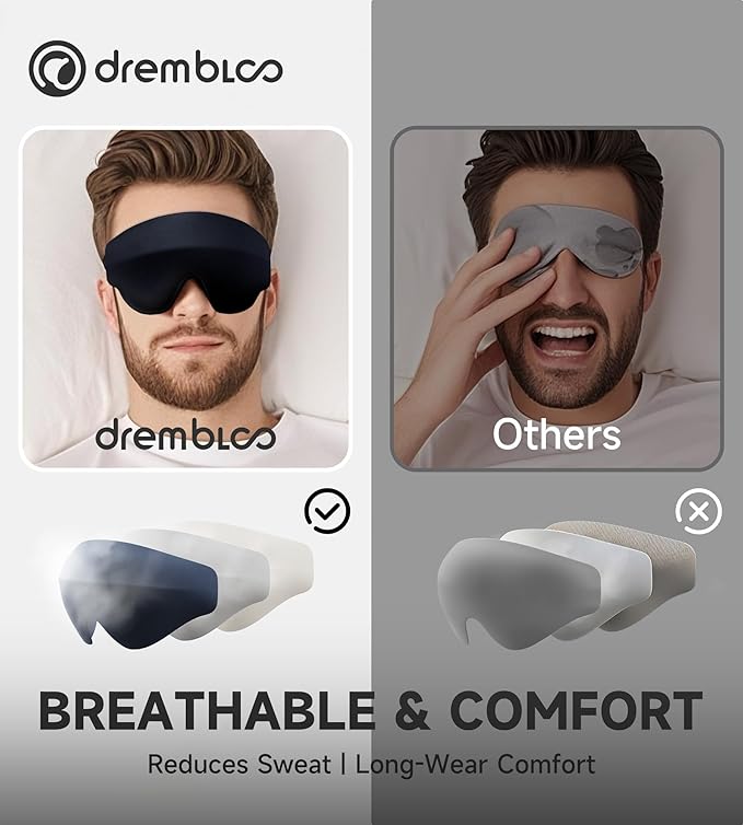 Sleep Mask with 3D Contoured Memory Foam, Zero Light Leakage Nose Bridge, Breathable Eye Cover for Side Sleepers, Travel, Office Nap & Insomnia Relief，Black