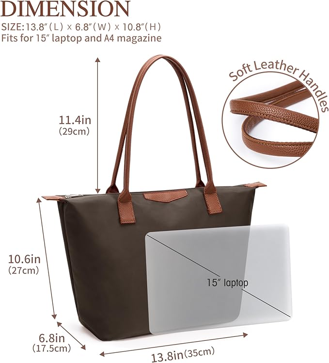 Tote Bag for Women, Nylon Top-Handle Purse with Zipper, Lightweight Foldable Shoulder Hobo Handbag