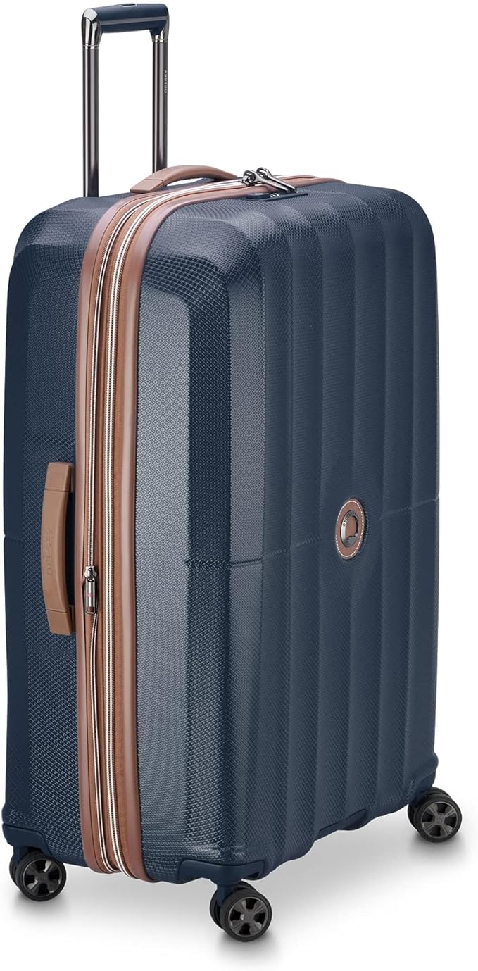 DELSEY PARIS Carrousel Hardside Expandable Luggage with Spinner Wheels, Navy, Checked-Large 28 Inch