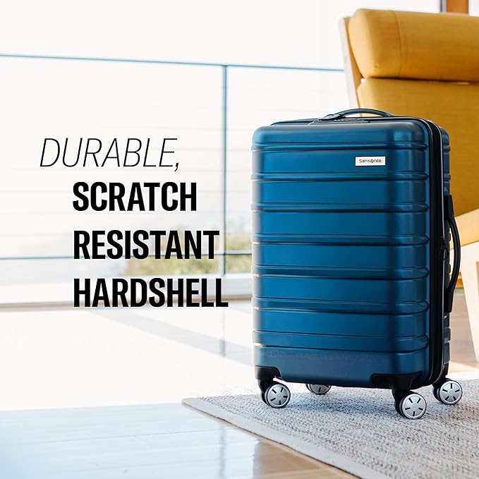 Samsonite Omni 2 International Carry-On Luggage with 360° Spinner Wheels - Scratch Resistant Hardshell - TSA, Airline-Approved - Expandable Polycarbonate Shell for Lightweight Travel - Caribbean Blue