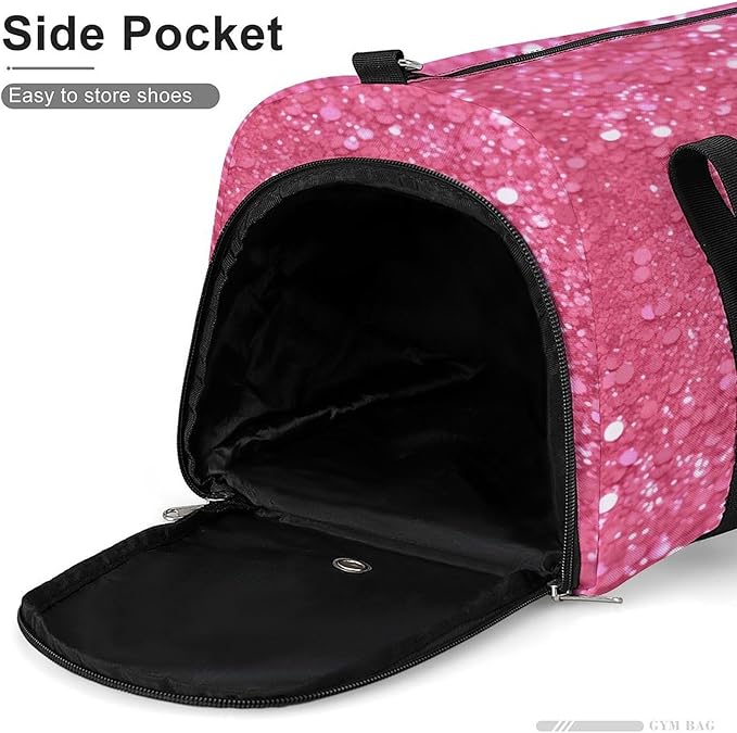 Sparkling Pink Glitter Gym Bag Lightweight ，Travel Duffle Bag with Shoe Compartment，Gym Bag for Women for Overnight, Weekend, Yoga, Gym, Business Trips, Sport And Hospital.