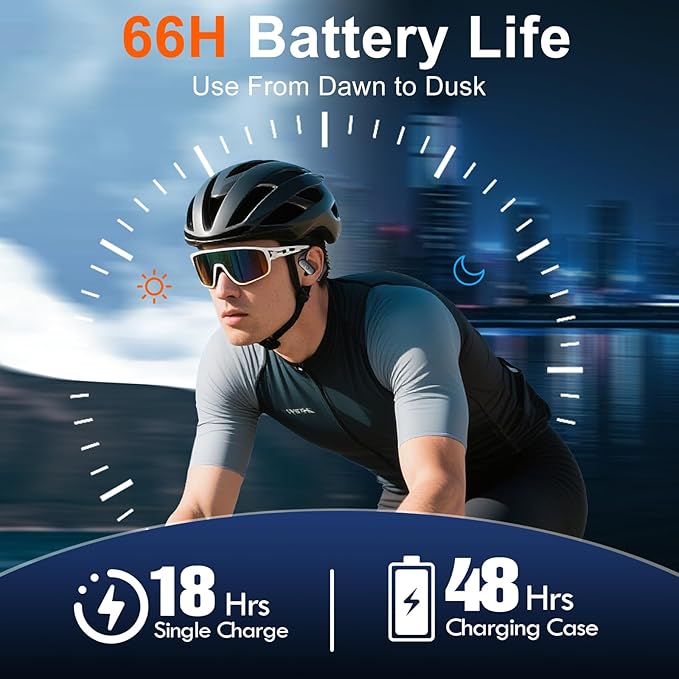 kurdene Active Noise Cancelling Wireless Earbuds Bluetooth Headphones for Sport, Digital Display, 66H Playtime, Deep Bass Sound Ear Buds, Open-Ear Secure Fit for Running, Workout-Black