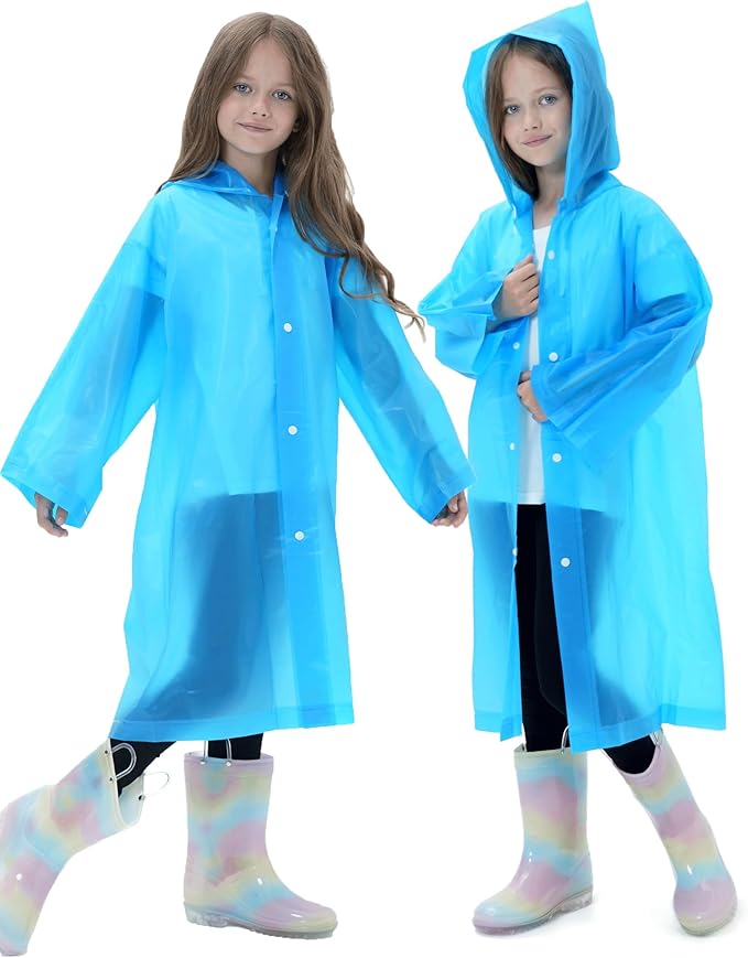 2 Pack Raincoats for Kids, Reusable Rain Ponchos with Hood and Sleeves Rain Coats for Boys and Girls