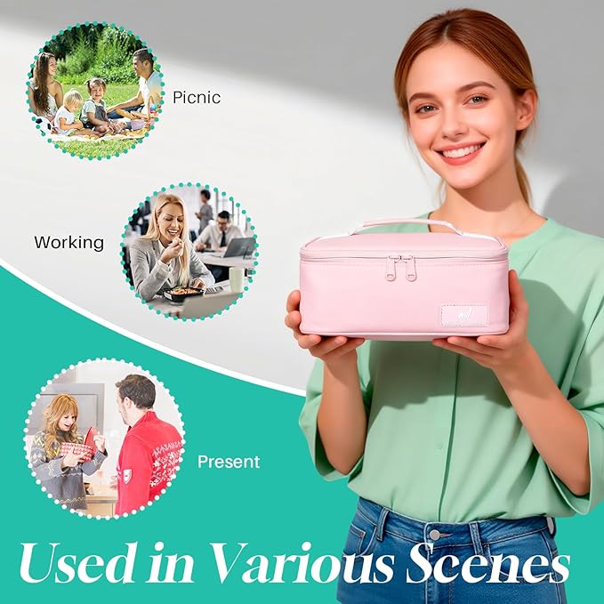 NOL Natural Organic Lifestyle Insulated Lunch Bag for Adults – Compact Cooler Lunch Box with Food-Grade Lining, Waterproof Lunch Bag for Work, Travel | Portable Thermal Meal Tote with Handle, Pink