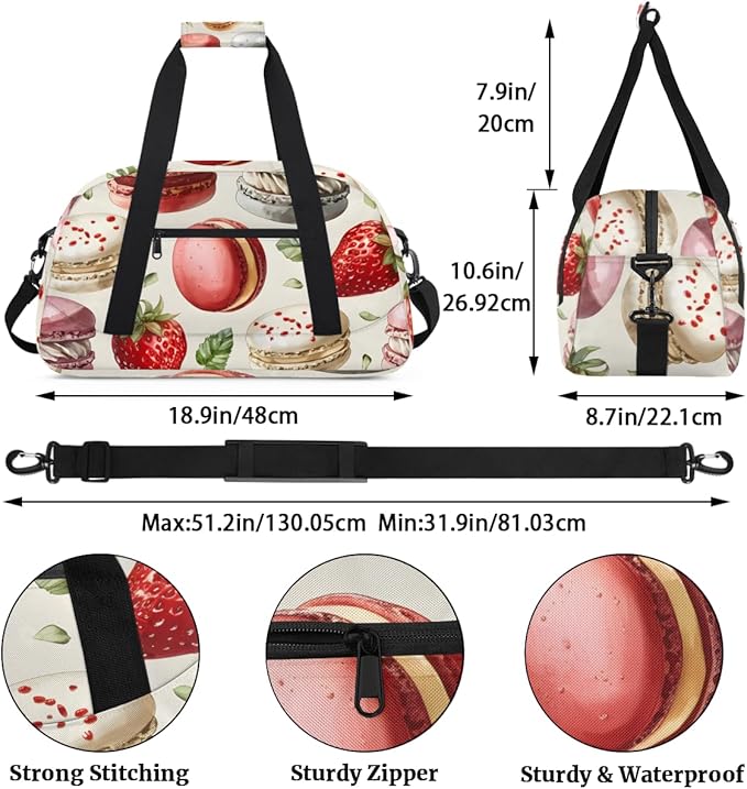 Strawberry Dessert Kids-Duffel-Bags Gymnastics Dance Bag Carry-On Overnight Travel Gym Lightweight Dance Sports Bags For Girls Boys Kids，