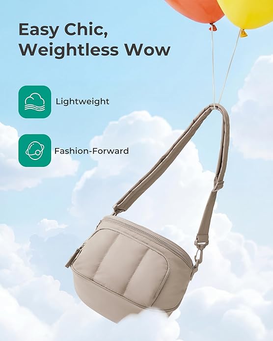 BAGSMART Bum Bags for Women, Crossbody Purses for Travel & Work, Quilted Water-resistant Hobo Bag | 4.5L Roomy, Fanny pack, ideal for Moms, Long Outings, Everyday cute bag, Puffer, Nylon
