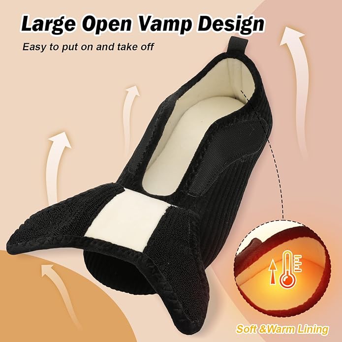 BARERUN Slippers for Women Men Wide House Diabetic Shoes for Women Men Warm Arthritis Edema Swollen Neuropathy Socks Slip on Adjustable Fuzzy Comfy Soft Womens Mens Bedroom Sliipers