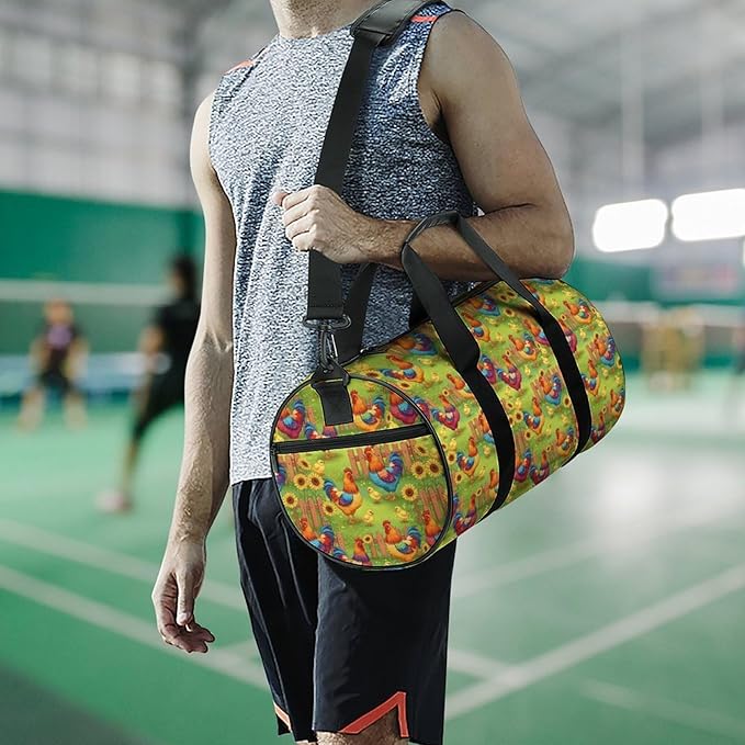 Large Capacity Carry On Weekender Overnight Bag Rooster Chicken Garden Flowers Painting Beach Swim Bags Men Women Duffle Bag for Travel, Sports