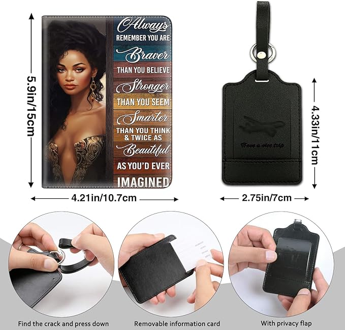 Passport Holder Women Wallet with Luggage Tag, Leather Passport Cover with RFID Blocking, Travel Accessories Multi Card Slot Passport Case for Men，African Girls Inspirational Quotes
