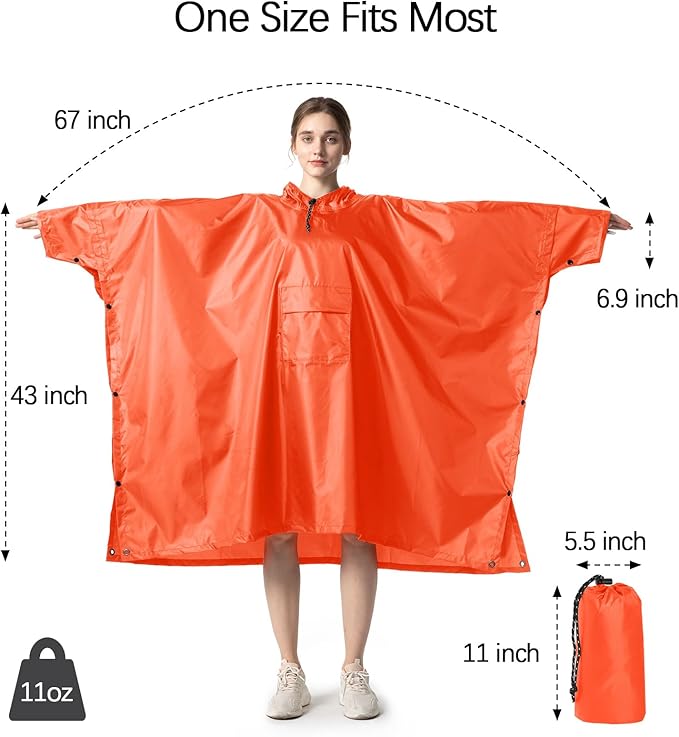 NUUR Rain Poncho for Women Adults Unisex Hooded Zipper Raincoat Waterproof Reusable Hiking Rain Coat with Pockets