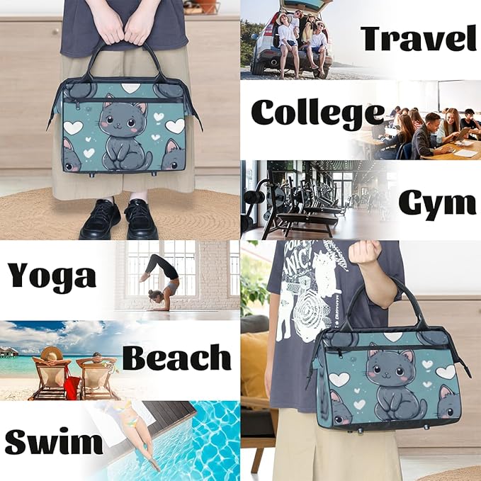 Cute Cat Pattern Overnight Weekender Bag for Women Men Travel Duffel Bags Waterproof Luggage Carry on Sports Yoga Gym Bag
