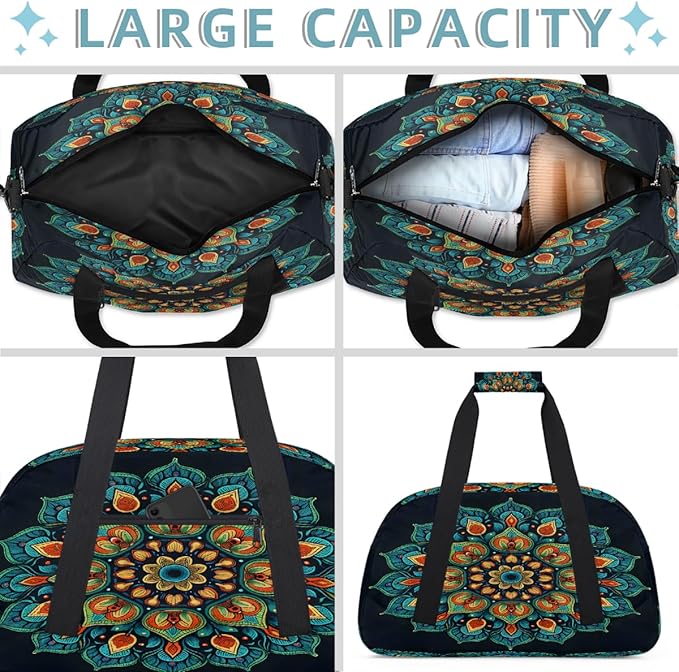 Travel Duffle Bag for travel duffle bag sports Girls Boys Kids Flower Mandala Lightweight Overnight Sleepover Weekender Bags Small Dance Gym Sport Bag Teens Carry-On Size Workout Bag