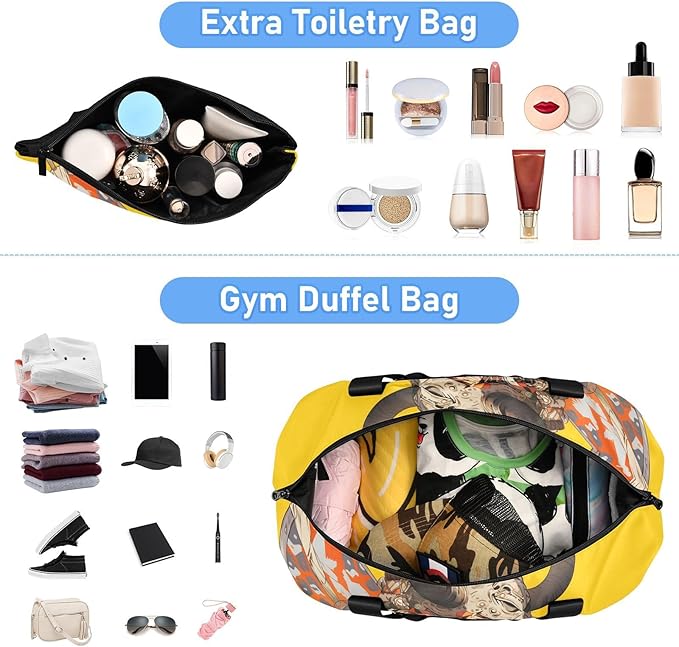 Anime Warrior Woman Print Gym Bag Duffel Bags Weekender Overnight Bag Set with Shoes Compartment for Travel Sports Yoga