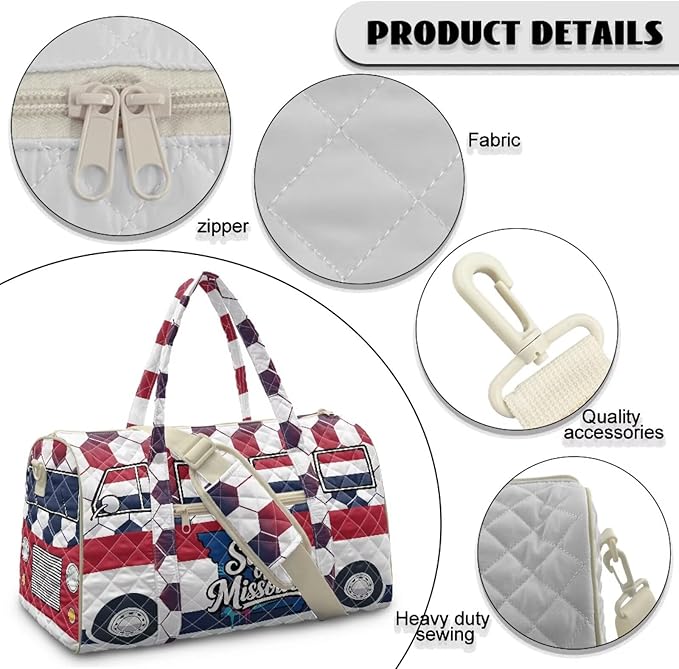 COEQINE Large Quilted Duffle Bag for Travel Men Quilted Tote Bag Large Car Overnight Luggage Bag with Trolley Sleeve,Missouri Van