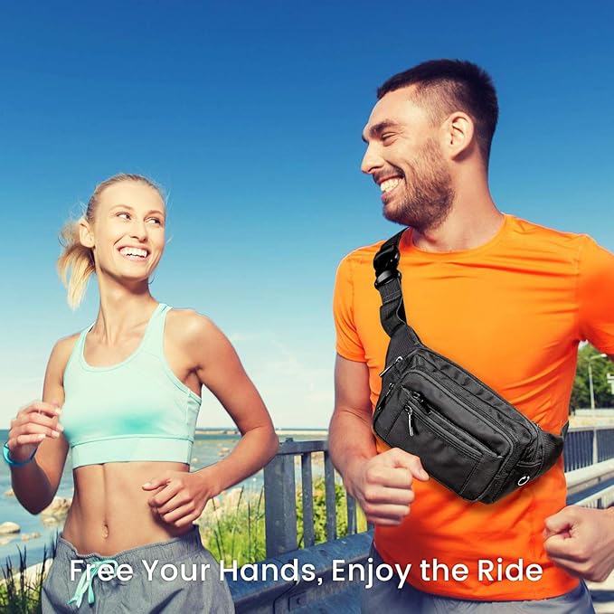 Packism Fanny Packs for Women Men - 6 Pockets Large Crossbody Waist Bag with Adjustable Strap Belt Bag for Travel Running Hiking