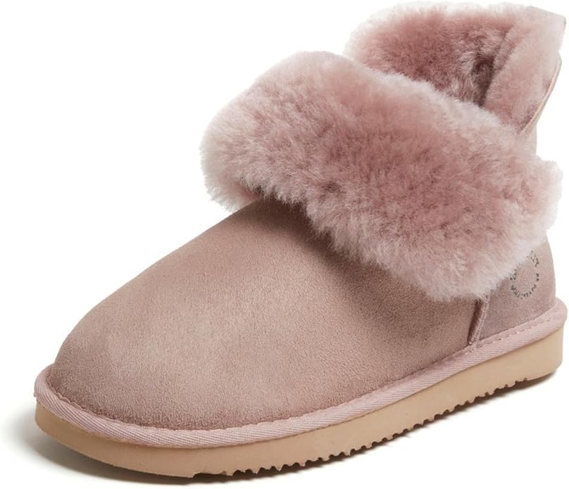 Dearfoams Women's Fireside Shearling Water Resistant Indoor/Outdoor Foldover Boot Slipper