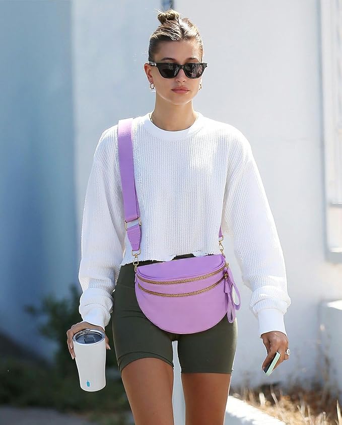 Pure Colour Crossbody Bag Bum Bag for Women,Spacious Purse Fanny Packs Belt Bag,Oversized Bum Bag (Colour Bum Bag-Light Purple)