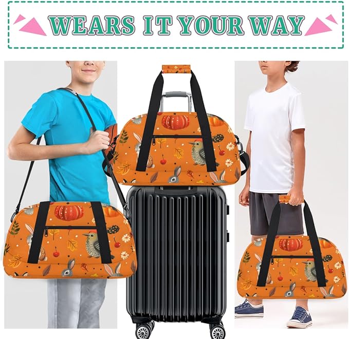 Rabbit Pumpkin Kids-Duffel-Bags Gymnastics Dance Bag Carry-On Overnight Travel Gym Lightweight Dance Sports Bags For Girls Boys Kids，