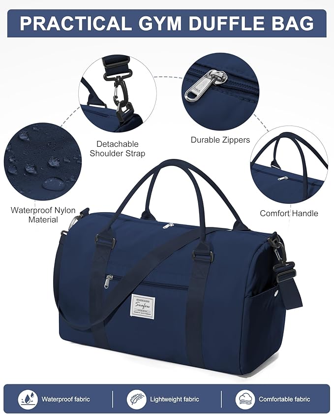 Gym Bag Womens Mens with Shoes Compartment and Wet Pocket Travel Duffel Bags for Women for Plane Sport Gym Tote Bags Swimming Yoga Waterproof Weekend Overnight Bag Carry on Bag Hospital Holdalls