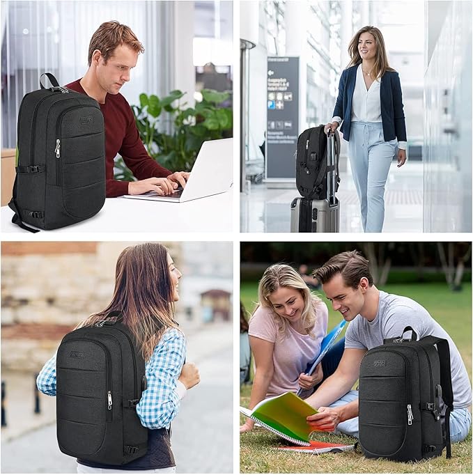 AMBOR Travel Laptop Backpack for Ｍen, 15.6-17.3 inch Laptop Backpack, Anti Theft Business Work Backpack with USB Charging Port, Water Resistant Computer Bag for Men & Women, Black