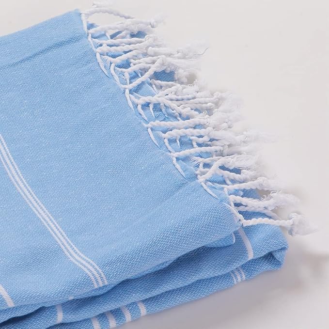 Hencely Turkish Beach Towel 37x68 Oversized, Sand-Free, Quick-Dry, Lightweight - Travel Essential for Pool & Bath - Striped 100% Cotton Bathroom Towels Accessories Gift (Light Blue)