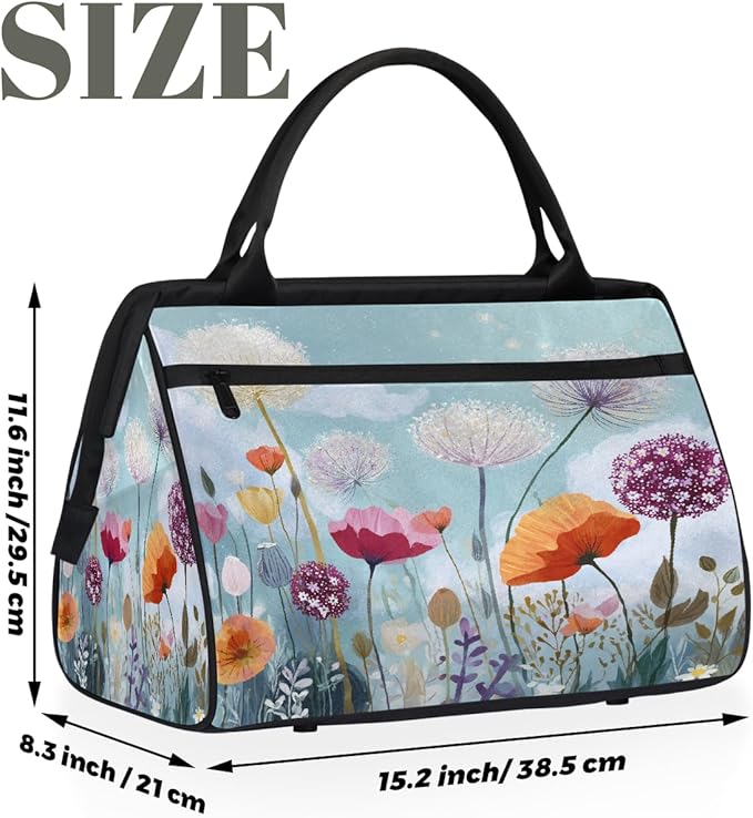 Overnight Weekender Bags for Women Men, Garden Wildflowers Waterproof Travel Carry On Duffel Bag, Lightweight Sports Gym Bag for Fitness, Workout, Travel
